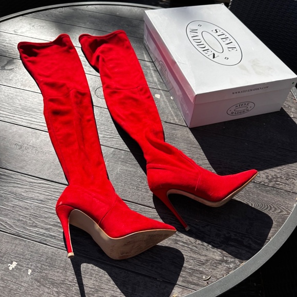 Steve Madden Red Suede Thigh High Boots size 6.5 - Picture 2 of 5